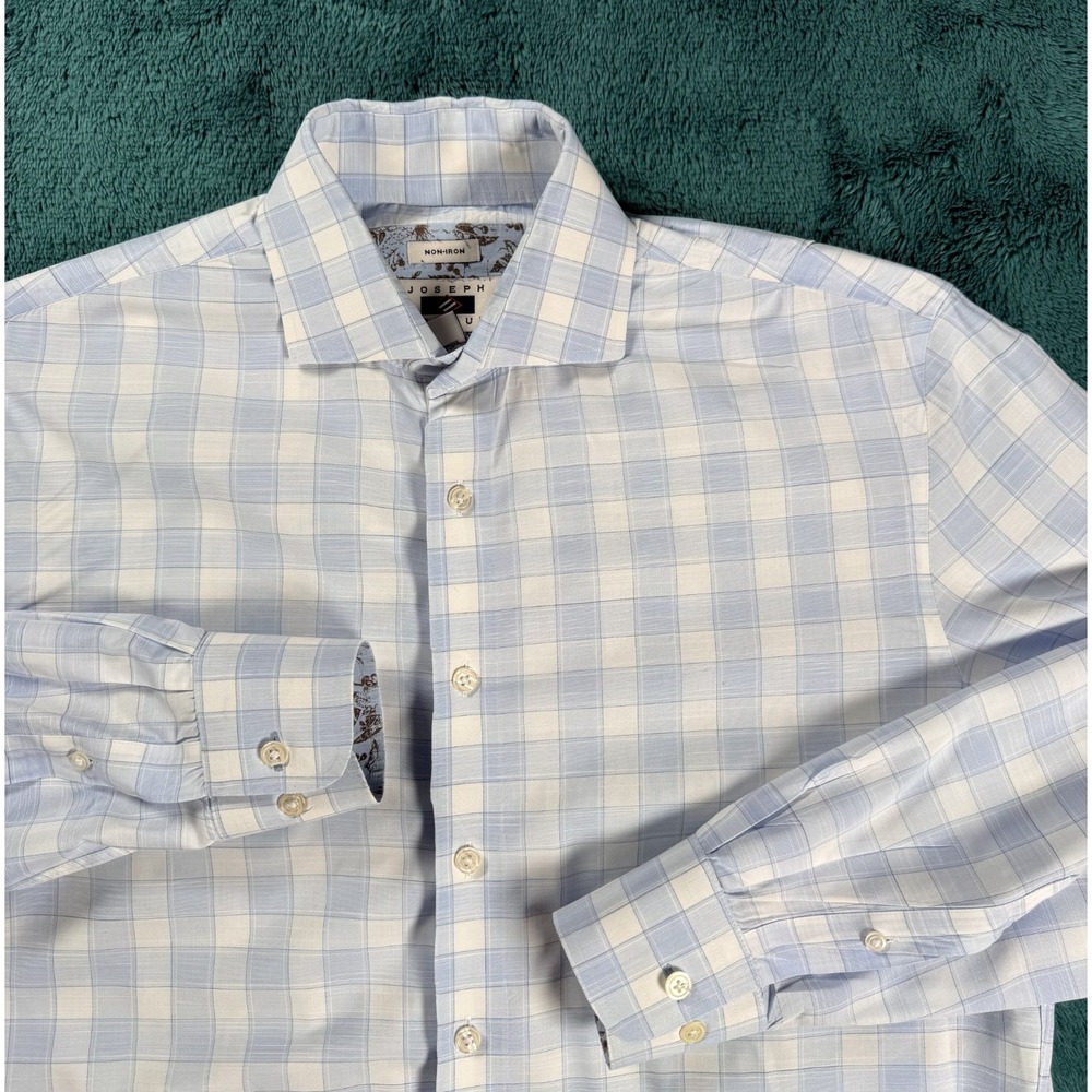 Joseph Abboud Non Iron Dress Shirt‎ Men's M Blue Checks Contrast Cuffs Preppy